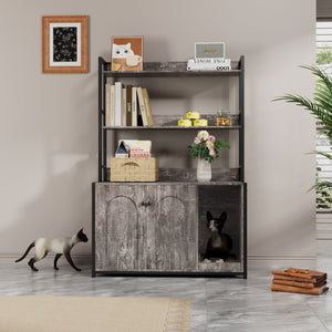 English Elm Large Cat Litter Box Enclosure with Shelf Storage, Dual Magnetic Doors, Sturdy MDF Wood Cabin with Scratch Pad and Hidden Washroom for Indoor Cats W578P303859
