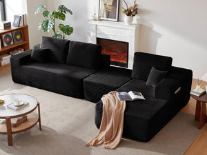 English Elm 104" Modular U-shape Sectional Plush Corduroy Deep Seat Sofa with Built-in Storage Pockets W3975S00036