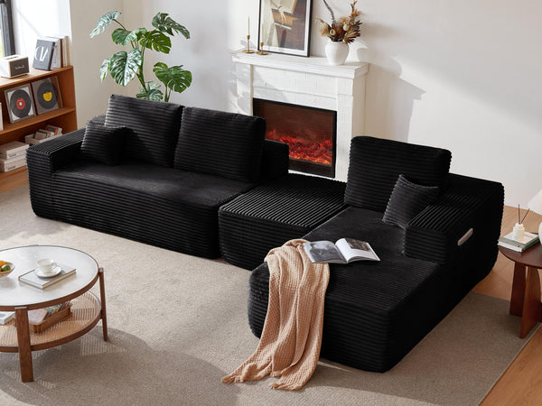 English Elm 104" Modular U-shape Sectional Plush Corduroy Deep Seat Sofa with Built-in Storage Pockets W3975S00036