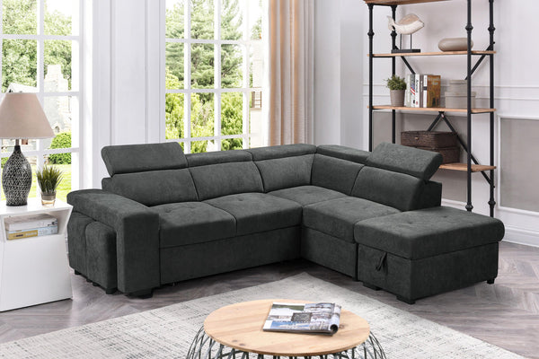 English Elm Remy Woven Fabric Sleeper Sectional with Storage Ottoman and Tucked Away Stools B2749S00184
