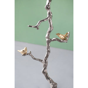 English Elm 16.9x16.9x28" Round Aluminum Side Table Sculptural Bird Branch Art Deco Accent W2078P485329