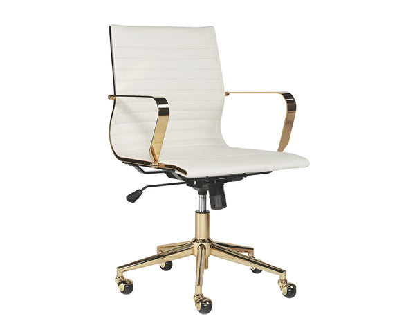 Sunpan Jessica Office Chair - Glamorous Faux Leather Design with Polished Gold Frame for Stylish Mobility Snow