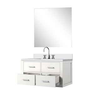 English Elm White Single Bath Vanity Set With Cultured Marble Top, Frameless Mirror & Chrome Faucet – 36" W X 22" D B2731S01983-GIGA