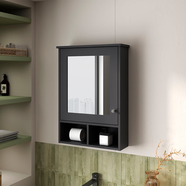 English Elm Poston Melamine Medicine Cabinet with Mirror Door, Black — 29"H x 20.9"W x 6.6"D, Modern Storage Solution B128P237157