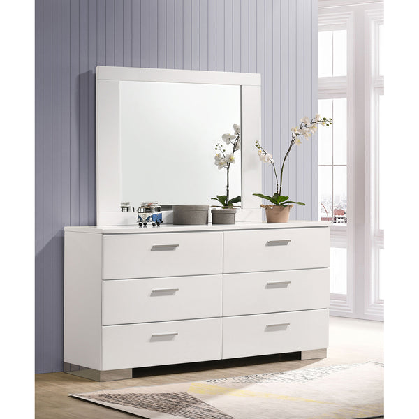English Elm Dulcey High Gloss White Lacquer 6 Drawer Dresser with Coordinating Wall Mirror B062S01728