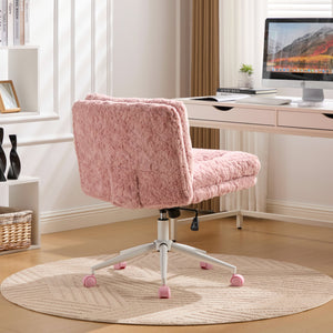 English Elm W26.4 Extra-Wide Faux Fur Office Chair with Metal Base, Ergonomic 360° Swivel, Adjustable Comfort Pink W1143P369104