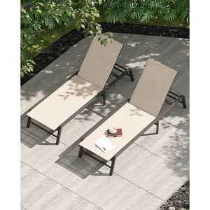 English Elm Assemble-free Outdoor Aluminum Chaise Loungers Stackable Textilene Poolside Set of 2 Beige W5756P485183