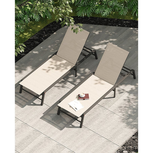 English Elm Assemble-free Outdoor Aluminum Chaise Loungers Stackable Textilene Poolside Set of 2 Beige W5756P485183