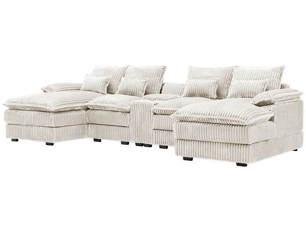English Elm 120-inch Modular U-shaped Sectional Woolen Sofa with Usb Console Six Seat Living Room W2564S00103