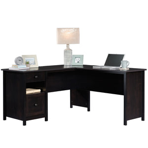 English Elm L-Shaped Desk - Stylish Black Finish With Spacious Surface, Storage Drawers & Cord Management For Efficiency B356P367875