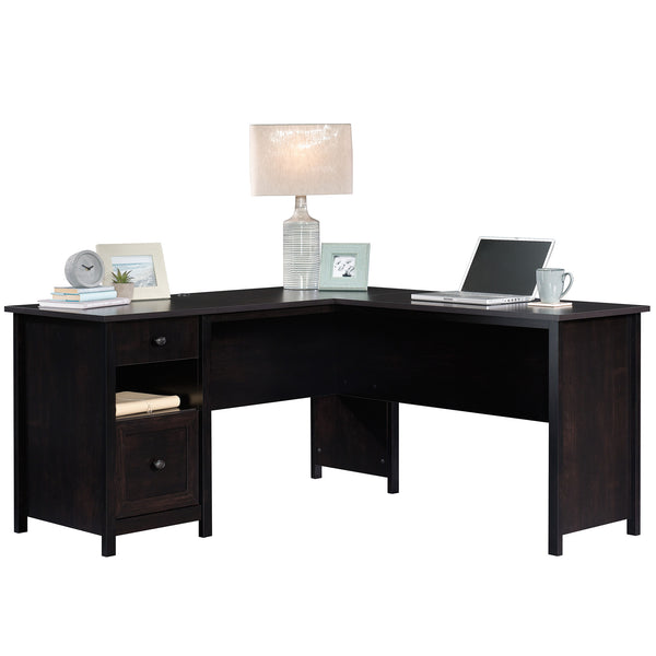 English Elm L-Shaped Desk - Stylish Black Finish With Spacious Surface, Storage Drawers & Cord Management For Efficiency B356P367875