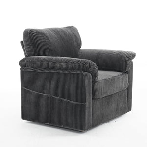 English Elm 33 Inch Oversized Swivel Corduroy Lounge Chair with Plush Chenille Cushioning and Support Springs Grey W1829P265016