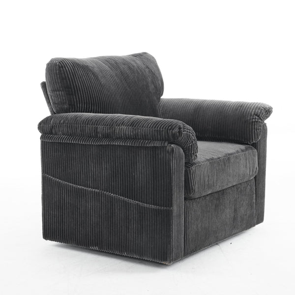 English Elm 33 Inch Oversized Swivel Corduroy Lounge Chair with Plush Chenille Cushioning and Support Springs Grey W1829P265016
