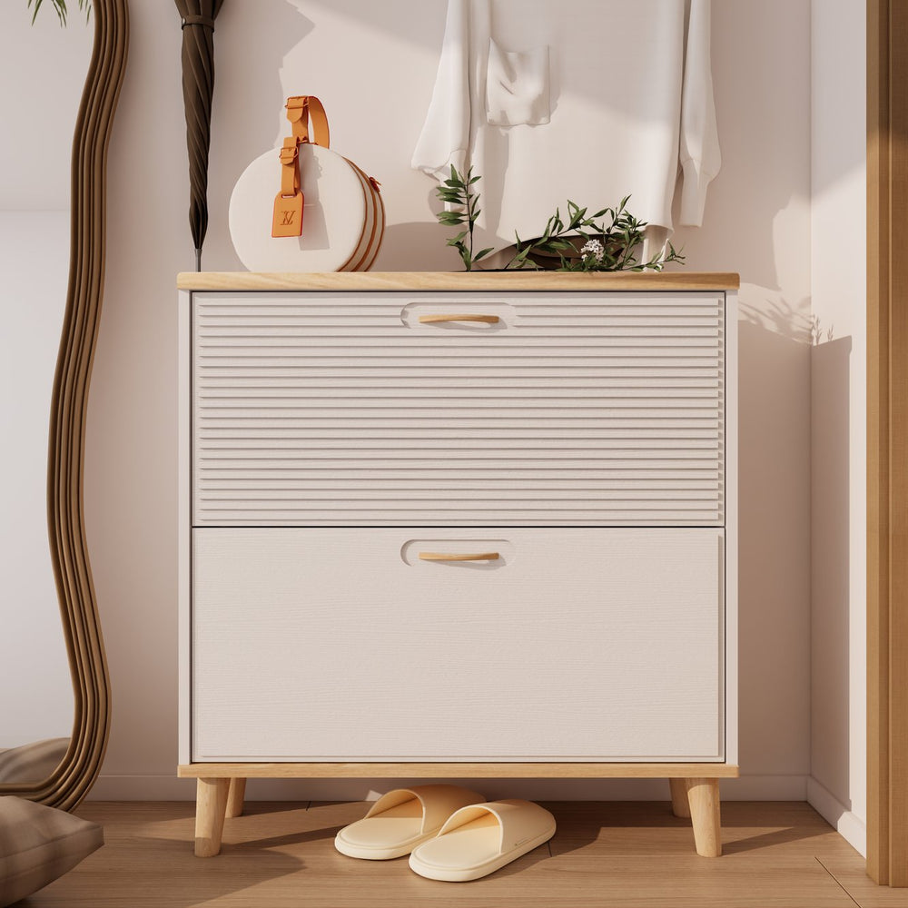 English Elm Shoes Storage Cabinet Slim Flip Door Entryway Organizer with Natural Wood Legs 16 Pairs W3166P268388