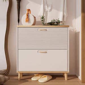 English Elm Shoes Storage Cabinet Slim Flip Door Entryway Organizer with Natural Wood Legs 16 Pairs W3166P268388
