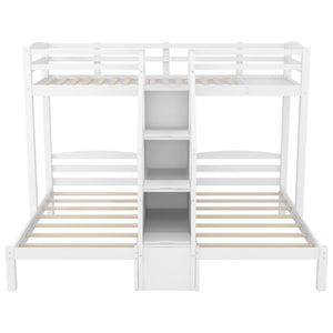 English Elm Twin Triple Bunk Bed Pine Frame with Staircase Storage Drawers for Kids Rooms GX000309AAK