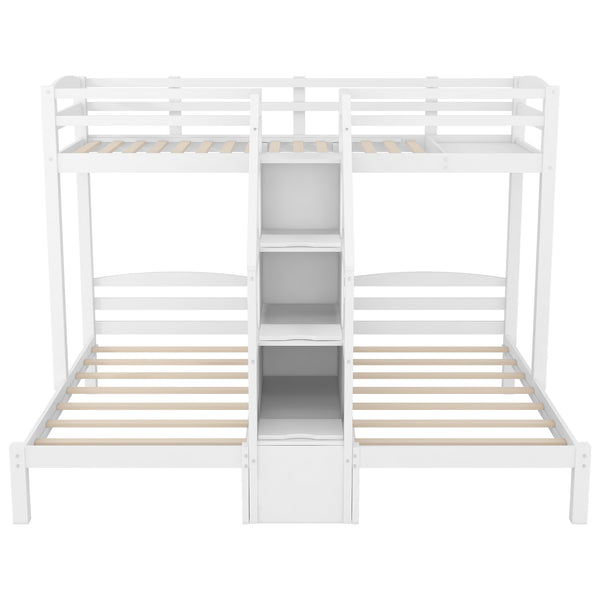 English Elm Twin Triple Bunk Bed Pine Frame with Staircase Storage Drawers for Kids Rooms GX000309AAK