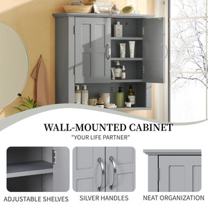English Elm Bathroom Wall Mounted Cabinet Raised Panel Doors Adjustable Shelves Farmhouse Storage Gray N817P375225G