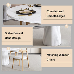 English Elm Retractable Rock Slab Dining Set with Leather Wrapped Base for Compact Apartments White W2700S00127