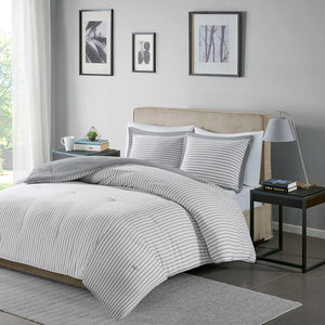 Madison Park Essentials Hayden Casual Reversible Yarn Dyed Stripe Down Alternative Comforter Set MPE10-566 Grey