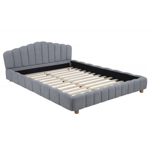 English Elm Light Velvet Upholstered Queen Platform Bed in Blue or Cream, Plush Modern Low-Profile Frame, Elegant Design B011S01853