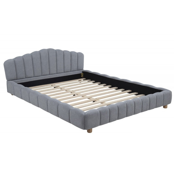 English Elm Light Velvet Upholstered Queen Platform Bed in Blue or Cream, Plush Modern Low-Profile Frame, Elegant Design B011S01853