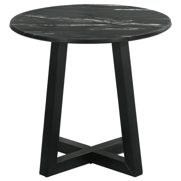 English Elm Enlow Black Round Marble-Like End Table - Modern Design With Scratch-Resistant Top & Solid Base B062P299965