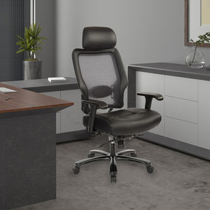 OSP Home Furnishings Executive Big and Tall Ergonomic Office Chair with Mesh Back and Bonded Leather Seat 63-E37A773HL