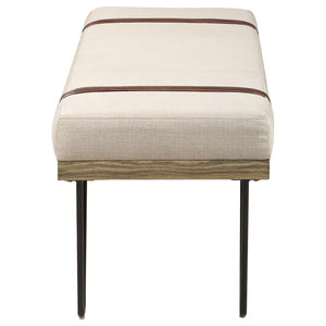 English Elm Karis Beige Upholstered Accent Bench with Nailhead Leatherette Straps, Plush Linen Look Seating for Entryway (47.25") B062P333430
