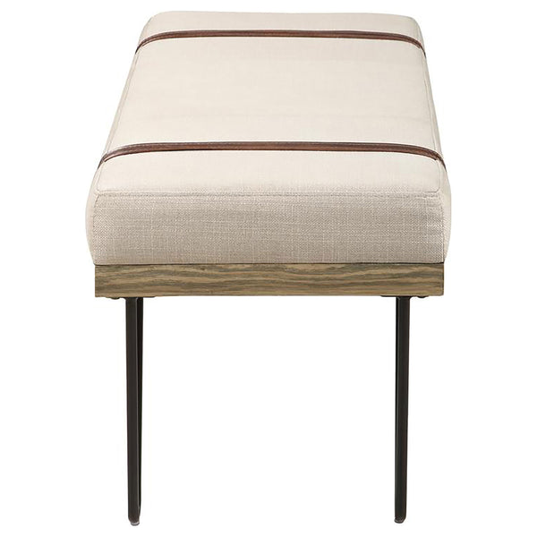English Elm Karis Beige Upholstered Accent Bench with Nailhead Leatherette Straps, Plush Linen Look Seating for Entryway (47.25") B062P333430