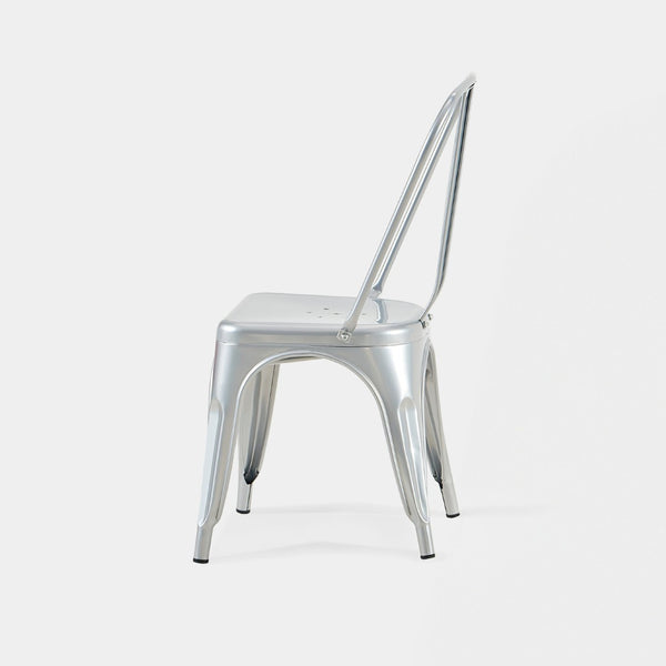 English Elm Set Of 2 Stackable High-Gloss Silver Metal Dining Chairs For Indoor/Outdoor Use - Modern & Durable B347P383377-GIGA