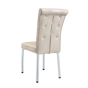 English Elm A Set of 2 Crystal Button Faux Leather Dining Chairs with Embossed Croc Texture Beige W3226P340250
