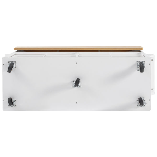 English Elm K&k Fluted Rolling Kitchen Island Faux Marble Top Power Outlet Storage Drawers White N707P353934W