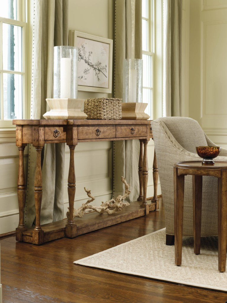 Hooker Furniture Sanctuary Driftwood Four-Drawer Slim Console Table With Lower Shelf — Narrow Entryway Storage, 72" 3001-85001