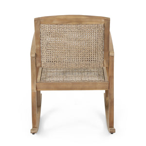 English Elm Christopher Knight Home® - ANTELOPE Acacia Wood Rocking Chair in Light Brown with Polyethylene Rattan Seat, Durable Outdoor Relaxer 71983.00MLBRN