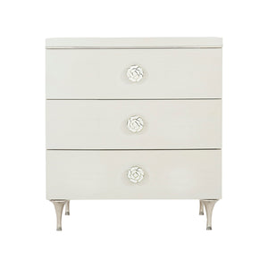 Bernhardt Bernhardt Silhouette Nightstand Eggshell Finish — Hollywood Regency Glam, Polished Steel & Soft-Close Drawers 307233