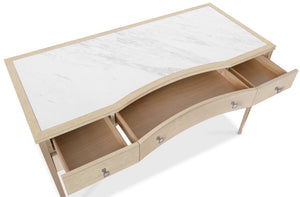 Hooker Furniture Melange Transitional Flourish Dressing Table With Stone Inset Top, Oak Veneer, 5 Soft‑Close Drawers 628-50740-80