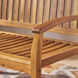 English Elm Christopher Knight Home® - Patio Acacia Wood Rocking Loveseat with Armrests — Handcrafted 2-Person Porch Bench, Slatted Comfort Natural 62267.00