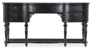 Hooker Furniture Charleston Black Cherry Five-Drawer Server With Carved Legs, Fretwork & Felt-Lined Silverware Tray (98) 6750-75907-97