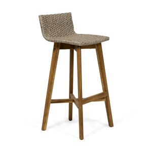 English Elm Christopher Knight Home® - LA La Brea Acacia Wood & Wicker Barstool Set of 2 — Outdoor Faux Rattan Seats with Iron X-Stretcher Frame Brown 65431.00LBRN