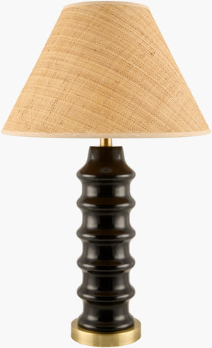 Surya Anefis Elegant 27" Accent Table Lamp With Seagrass Shade - Arts & Crafts Style For Timeless Decor Body, Black,Base, Metallic ,Gold,Shade (Outside), Brown,Shade (Inside), Clear,Finial, Metallic ,Gold,Harp, Metallic ,Gold,Cord, Translucent Ceramic,Iron,Seagrass,Polyester,Iron Afs-002