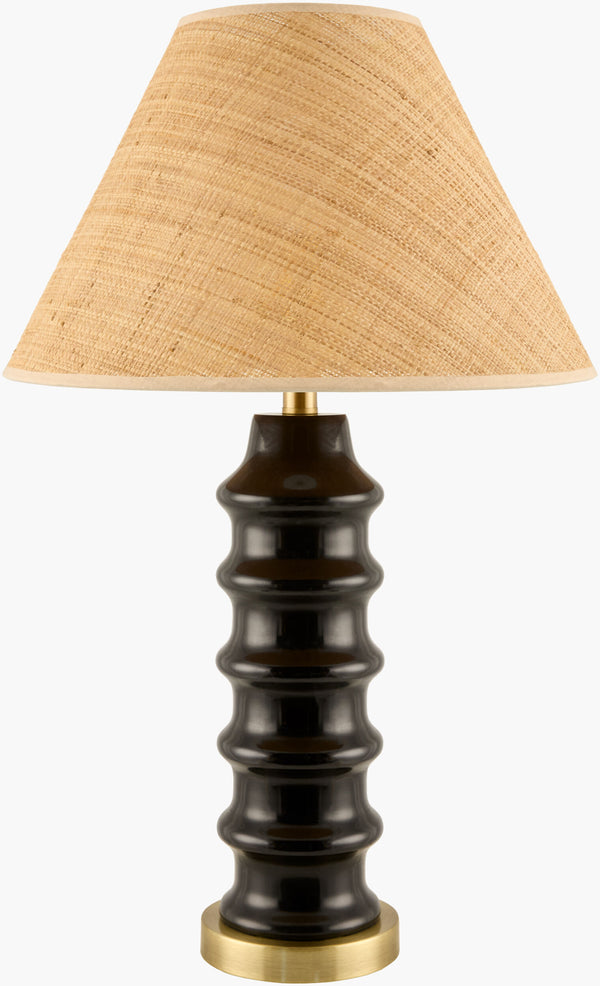 Surya Anefis Elegant 27" Accent Table Lamp With Seagrass Shade - Arts & Crafts Style For Timeless Decor Body, Black,Base, Metallic ,Gold,Shade (Outside), Brown,Shade (Inside), Clear,Finial, Metallic ,Gold,Harp, Metallic ,Gold,Cord, Translucent Ceramic,Iron,Seagrass,Polyester,Iron Afs-002