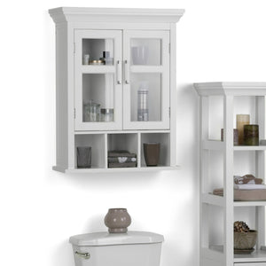 English Elm Avington Two Door Wall Cabinet With Adjustable Shelf & Open Cubbies - Stylish Pure White Storage Solution B136P158503