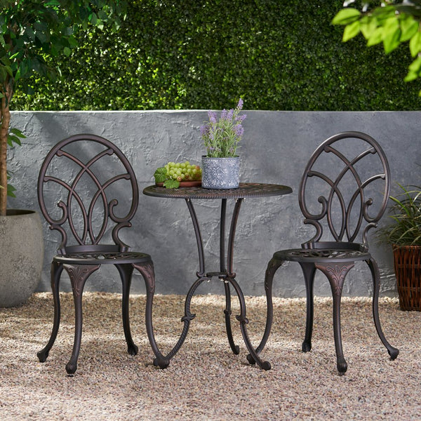English Elm Charleston Cast Aluminum Outdoor Bistro Set Rust Resistant Copper Finish Patio Seating 50550.00COP