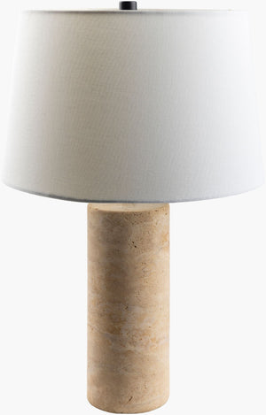 Surya Agate Travertine Art Deco Table Lamp with Linen Shade for Bedside or Entryway AGA-001