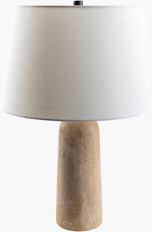 Surya Agate Accent Table Lamp – 22"H Modern Art Deco Design With Durable Travertine & Elegant Finial Body, Beige,Shade, White,Finial, Black,Harp, Metallic ,Gold,Cord, Black Travertine,Linen,Polystyrene,Iron Aga-003