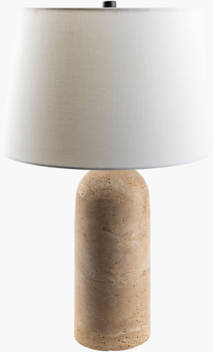 Surya Agate Accent Table Lamp – 22"H Modern Art Deco Design With Durable Travertine & Elegant Finial Body, Beige,Shade, White,Finial, Black,Harp, Metallic ,Gold,Cord, Black Travertine,Linen,Polystyrene,Iron Aga-004