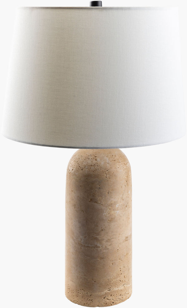 Surya Agate Accent Table Lamp – 22"H Modern Art Deco Design With Durable Travertine & Elegant Finial Body, Beige,Shade, White,Finial, Black,Harp, Metallic ,Gold,Cord, Black Travertine,Linen,Polystyrene,Iron Aga-004