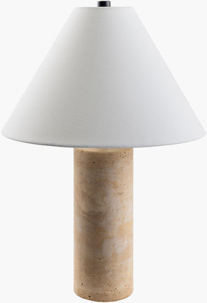 Surya Agate Accent Table Lamp – 22"H Modern Art Deco Design With Durable Travertine & Elegant Finial Body, Beige,Shade, White,Finial, Black,Harp, Metallic ,Gold,Cord, Black Travertine,Linen,Polystyrene,Iron Aga-005