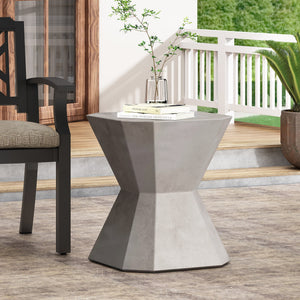 English Elm Outdoor Sculptural Concrete Side Table Hourglass Base Minimalist Patio Accent 73453.00